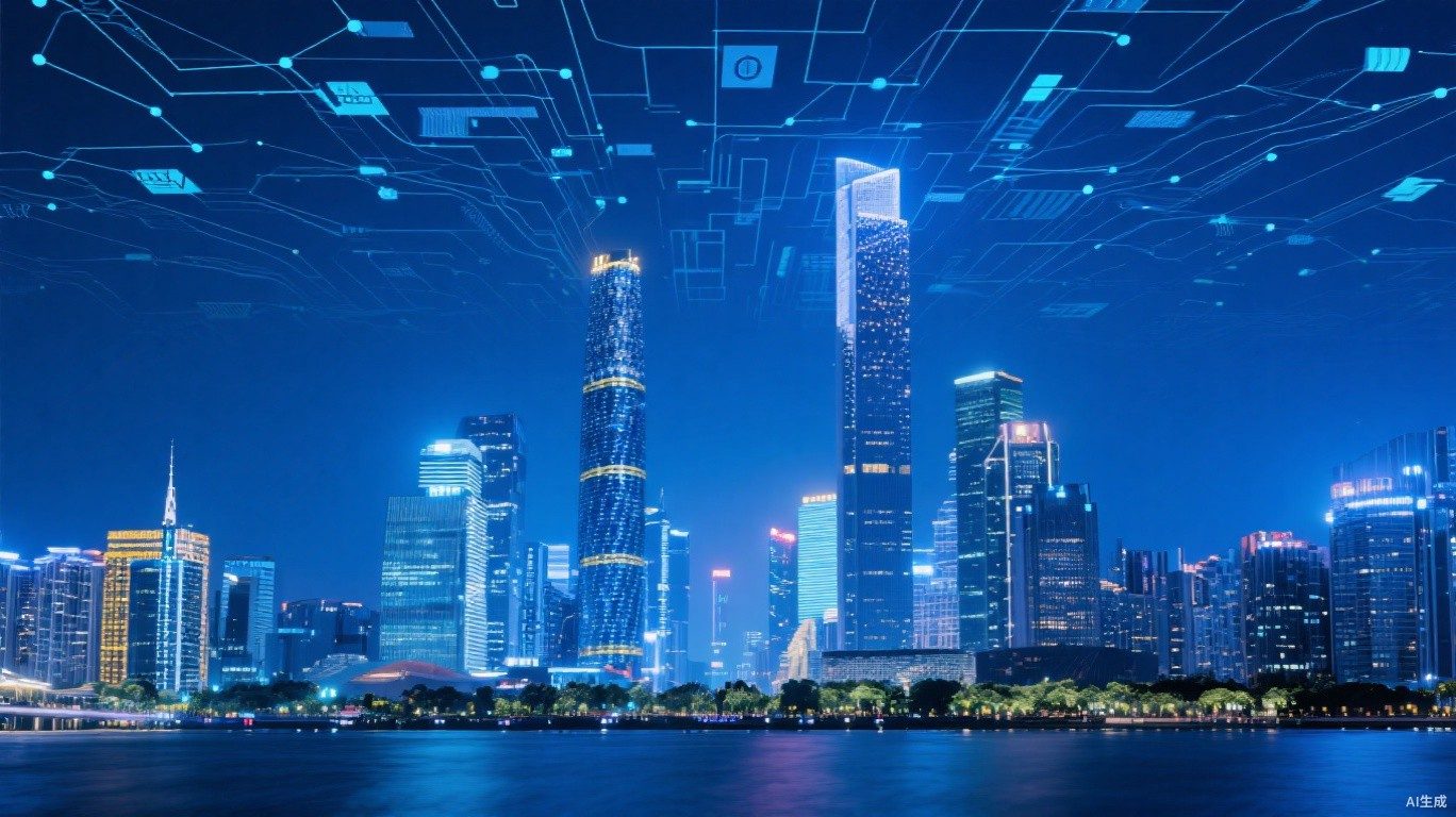 广州城市天际线科技蓝背景